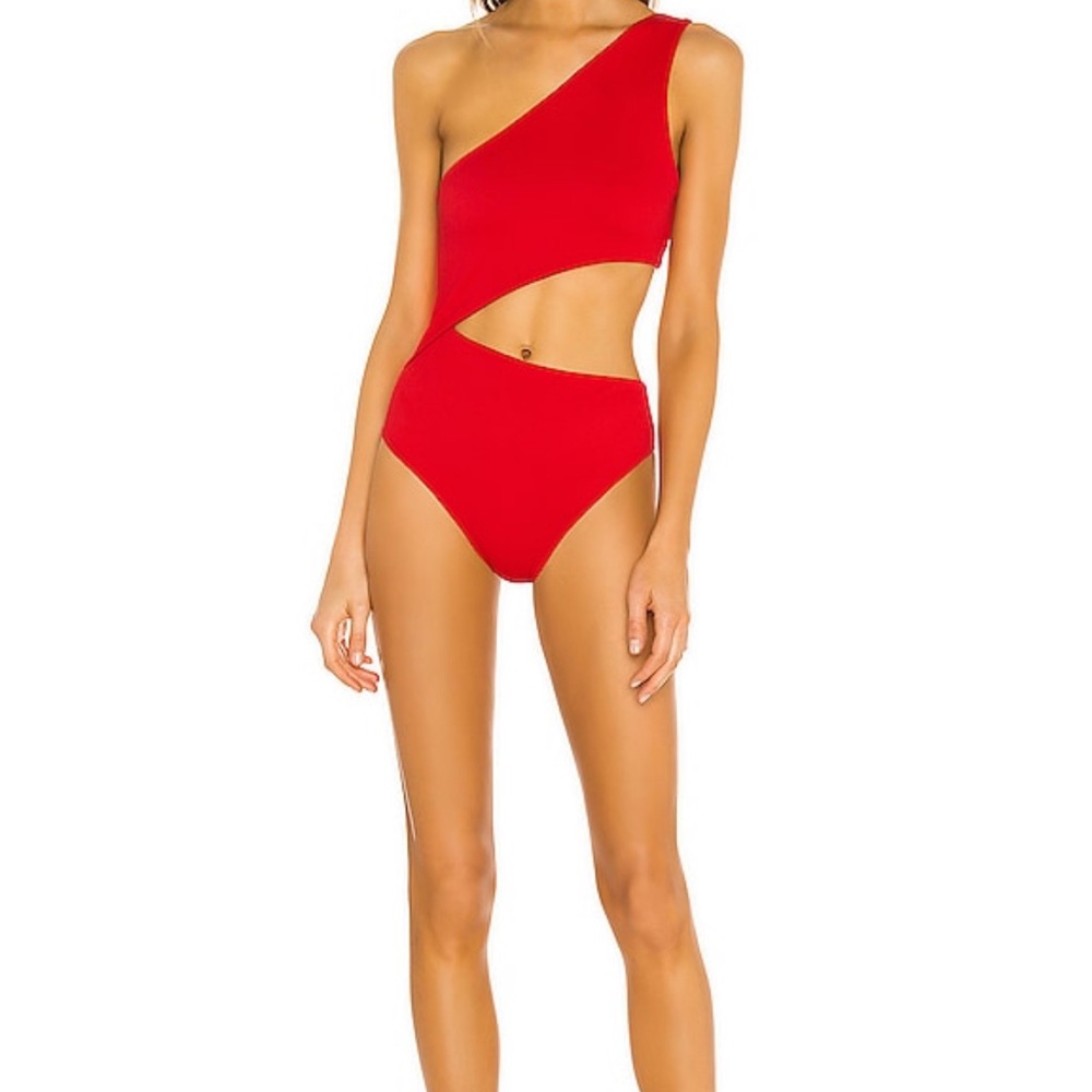Beach Riot Red One-Shoulder Cutout One Piece